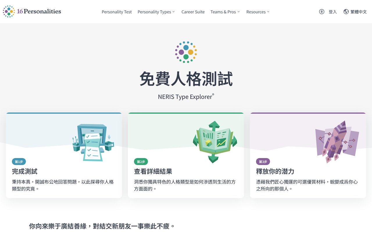 Screenshot of 16personalities.com