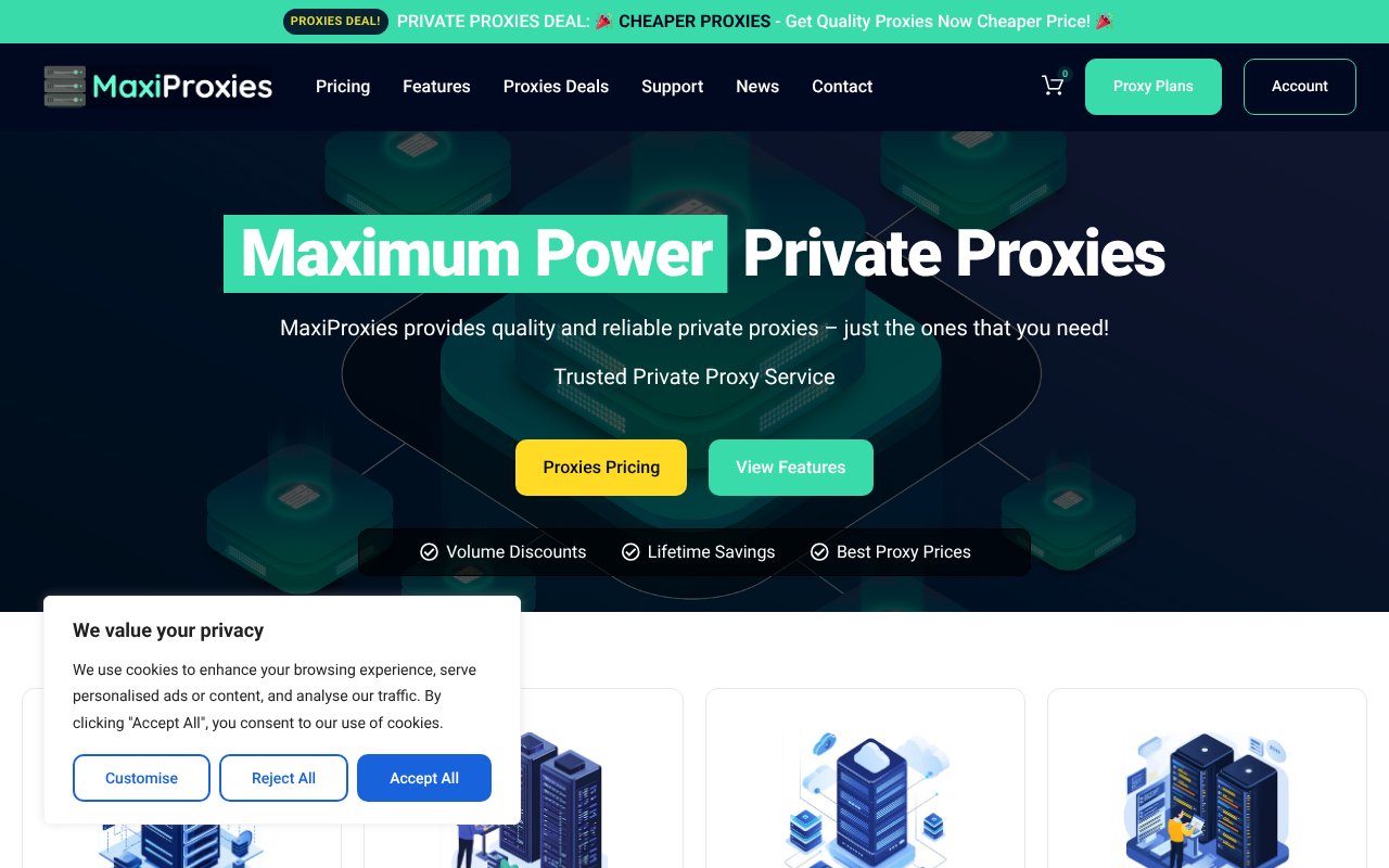 Screenshot of Maxiproxies.com
