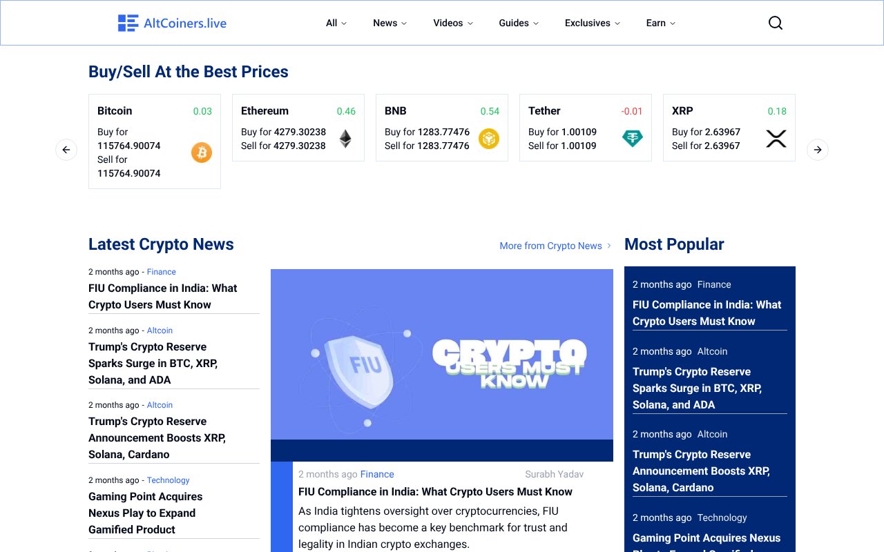 Screenshot of altcoiners.live