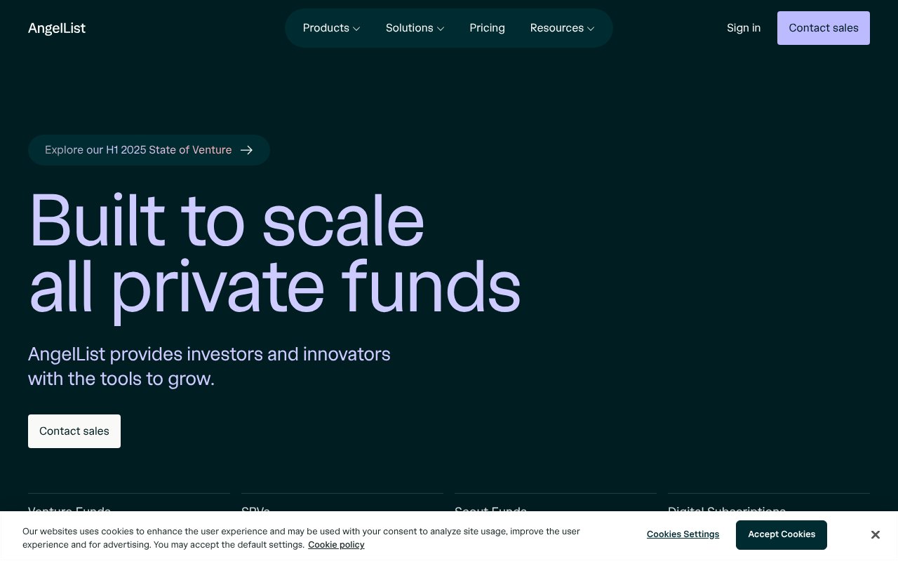 Screenshot of angellist.com