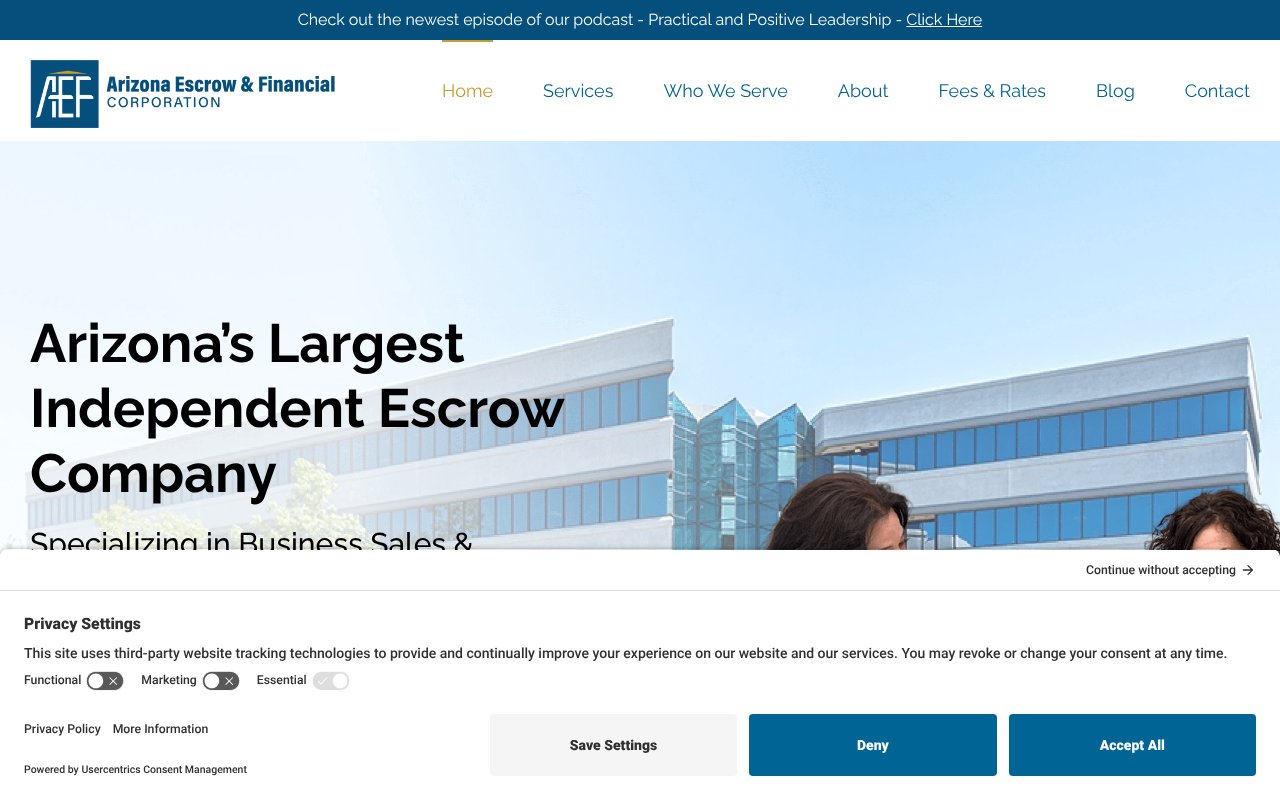 Screenshot of arizonaescrow.com