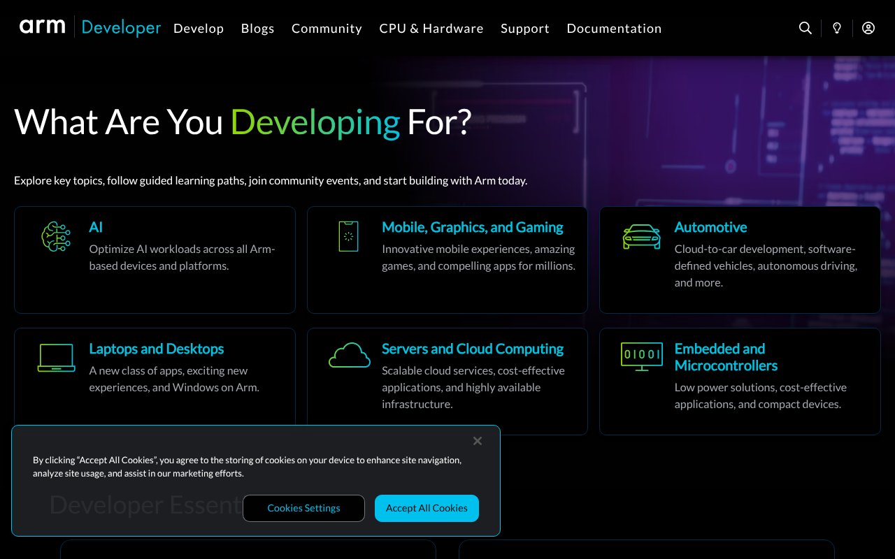 Screenshot of arm.com