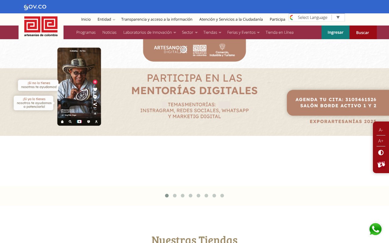Screenshot of artesaniasdecolombia.com.co