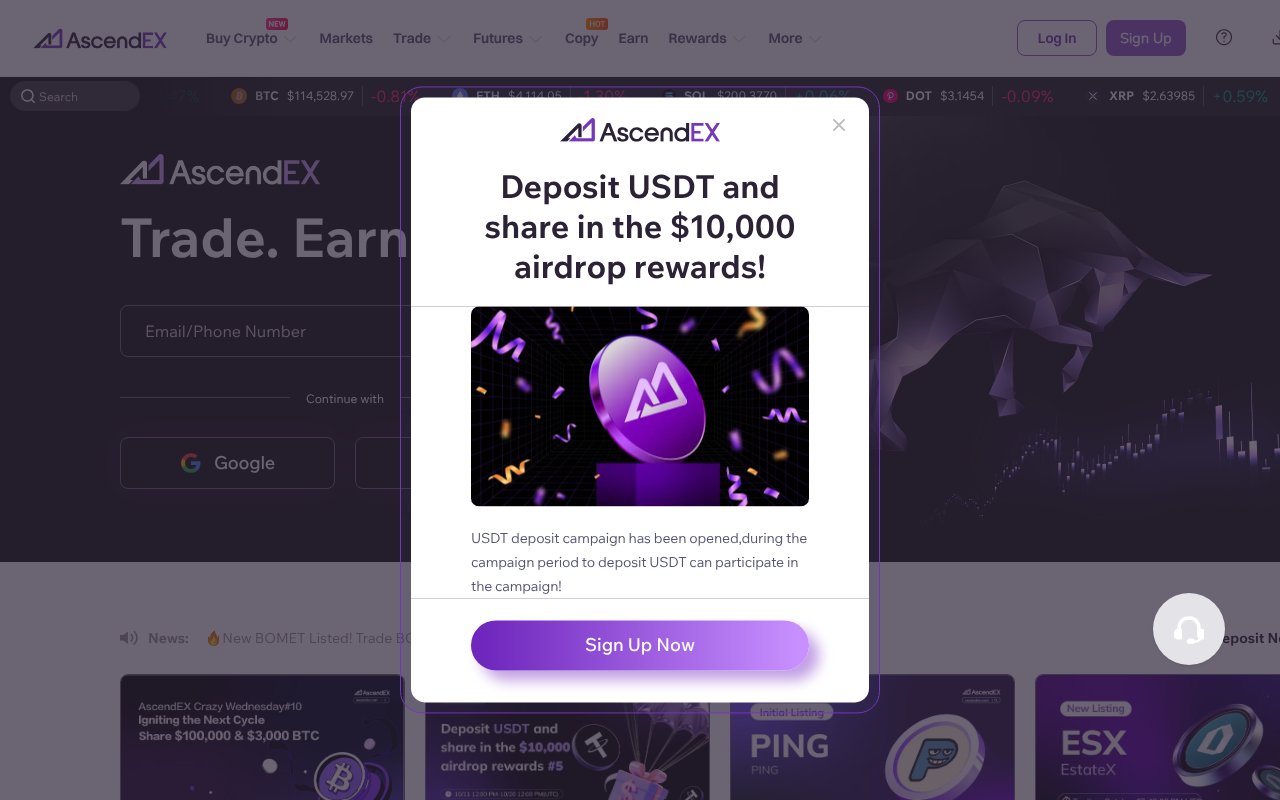 Screenshot of ascendex.com