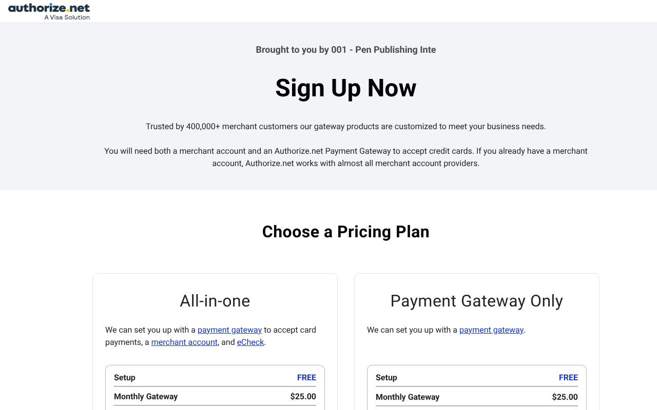 Screenshot of authorize.net
