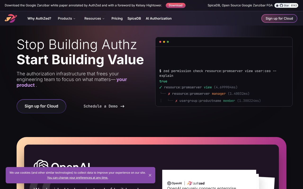 Screenshot of authzed.com