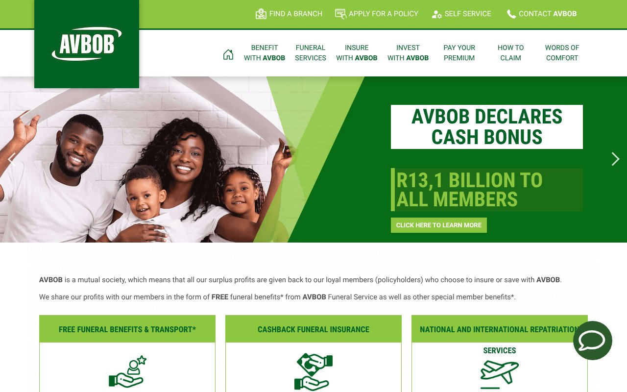 Screenshot of avbob.co.za