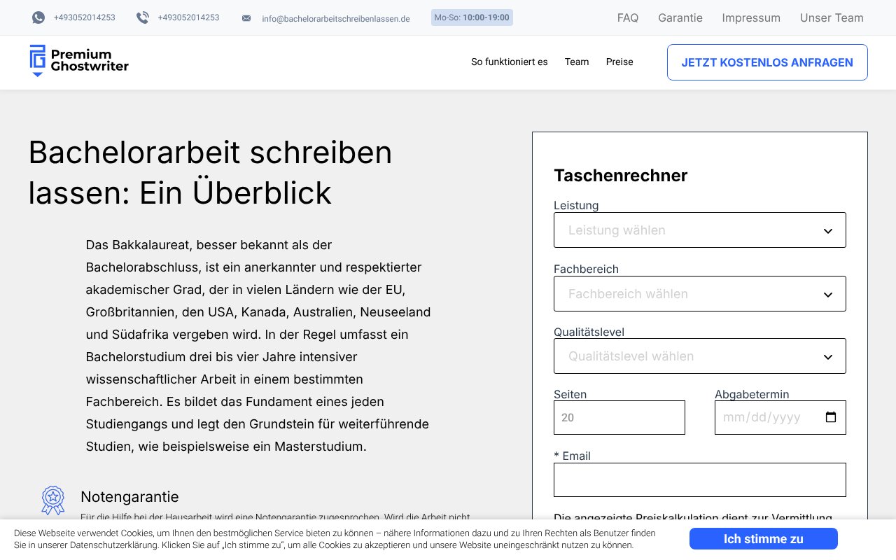 Screenshot of bachelorarbeitschreibenlassen.de