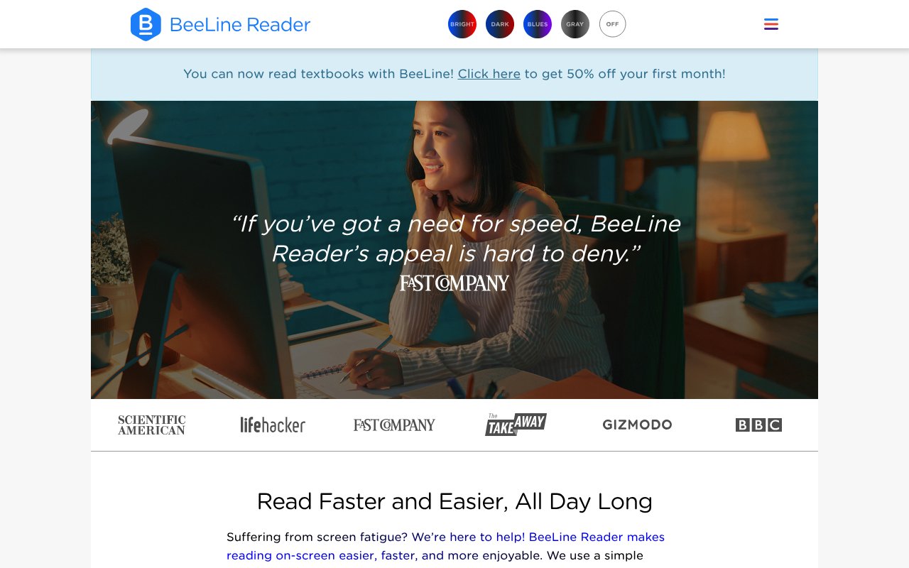Screenshot of beelinereader.com