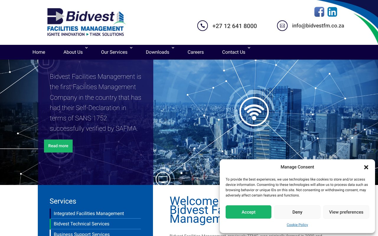 Screenshot of bidvestfacilitiesmanagement.co.za