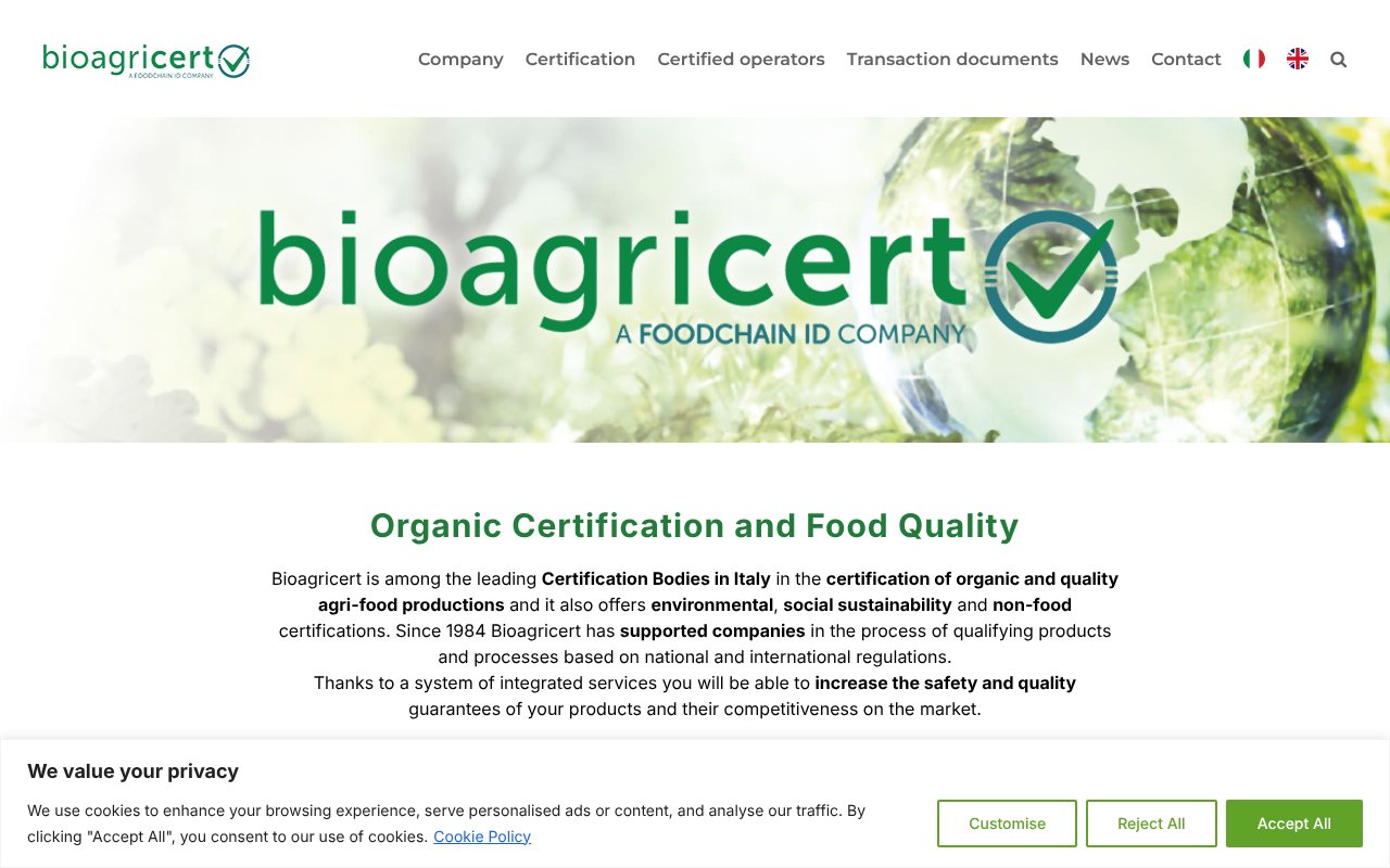 Screenshot of bioagricert.org