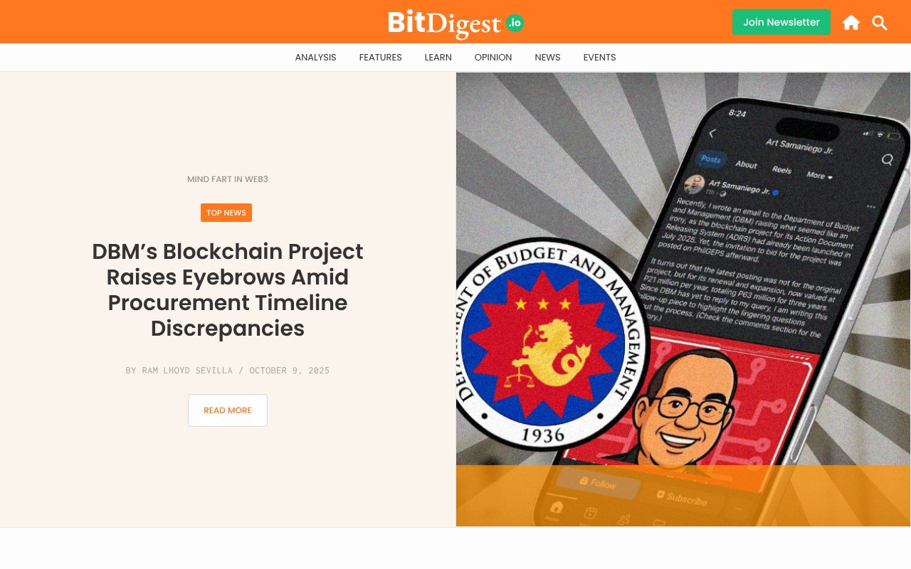 Screenshot of bitdigest.io