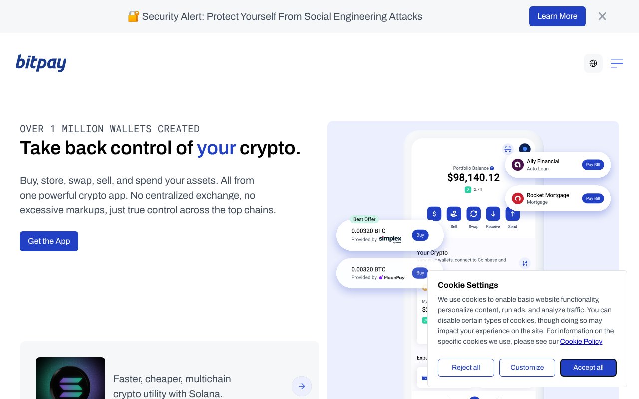 Screenshot of bitpay.com