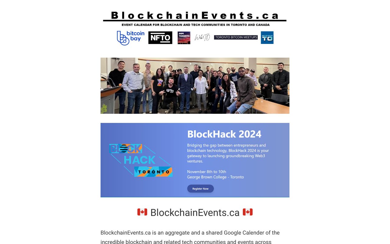 Screenshot of blockchainevents.ca