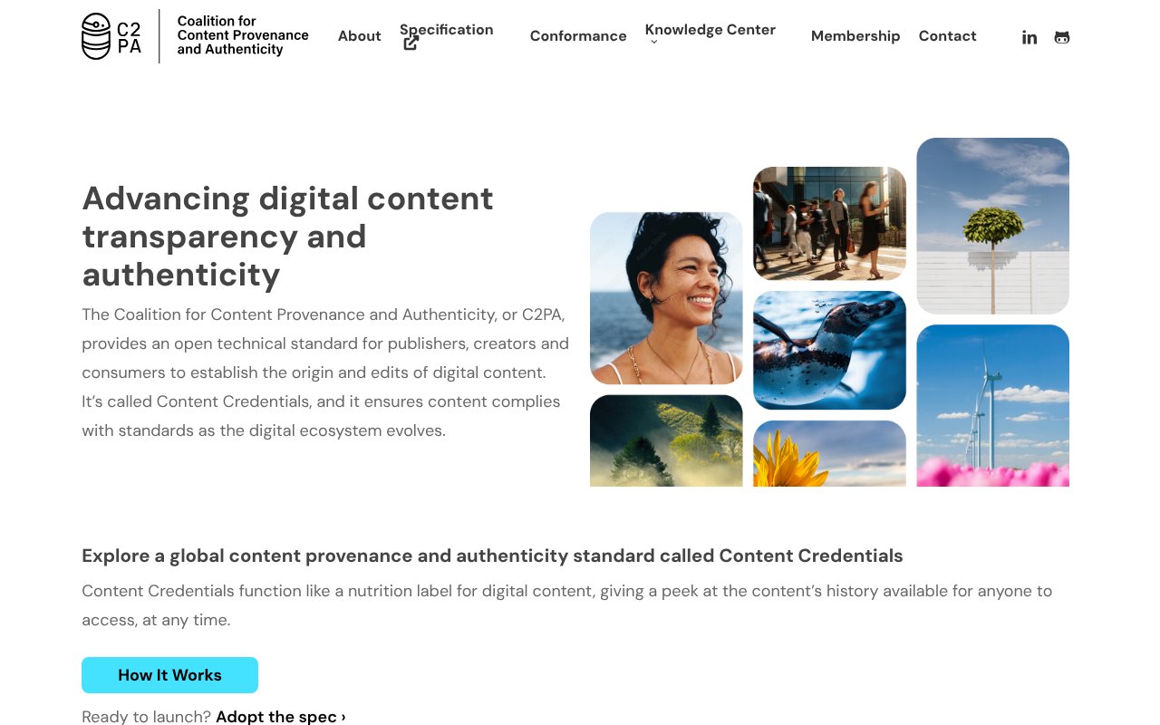 Screenshot of c2pa.org