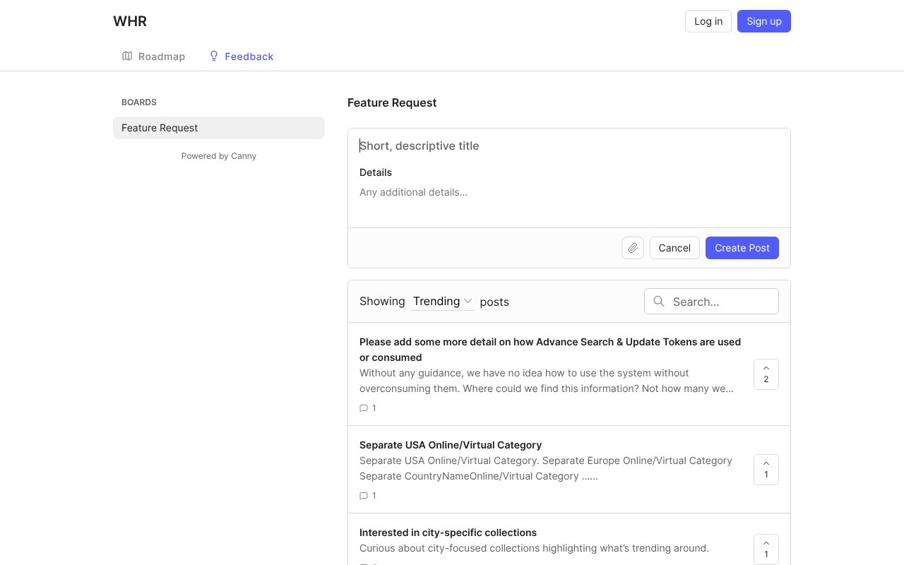 Screenshot of canny.io