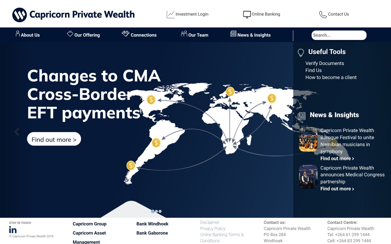 Screenshot of capricornprivatewealth.com.na