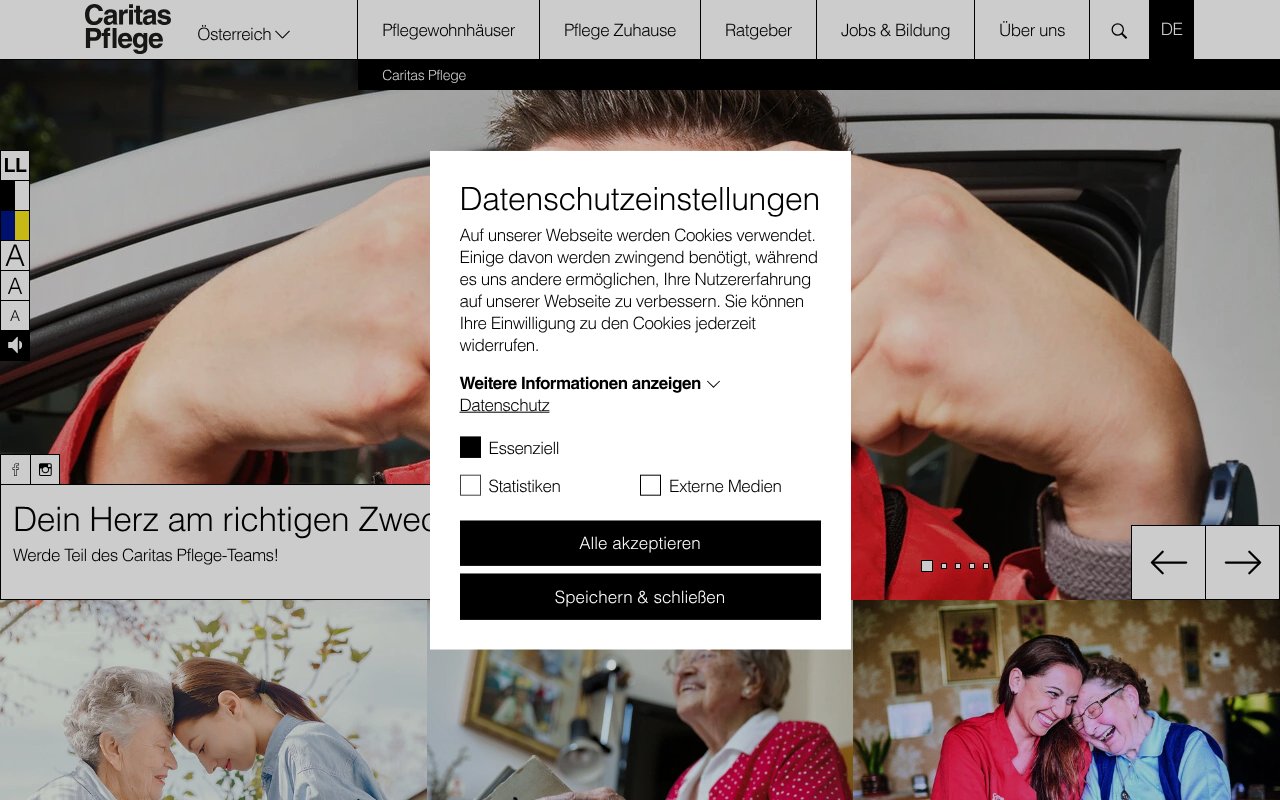 Screenshot of caritas-pflege.at