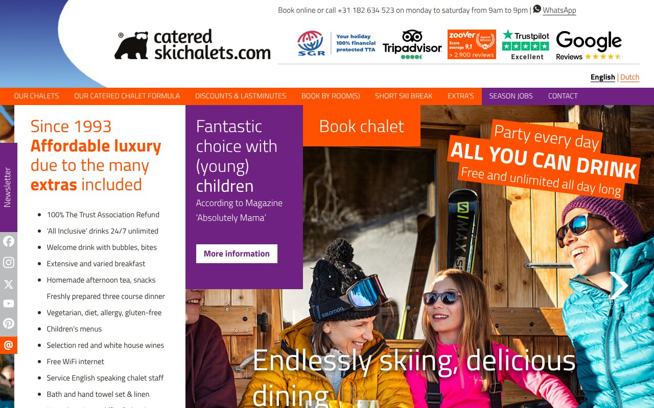 Screenshot of cateredskichalets.com