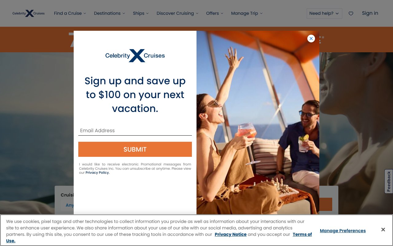Screenshot of celebritycruises.com