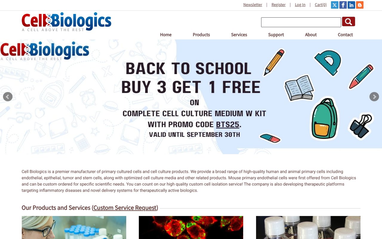 Screenshot of cellbiologics.com