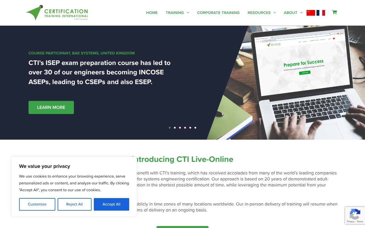 Screenshot of certificationtraining-int.com
