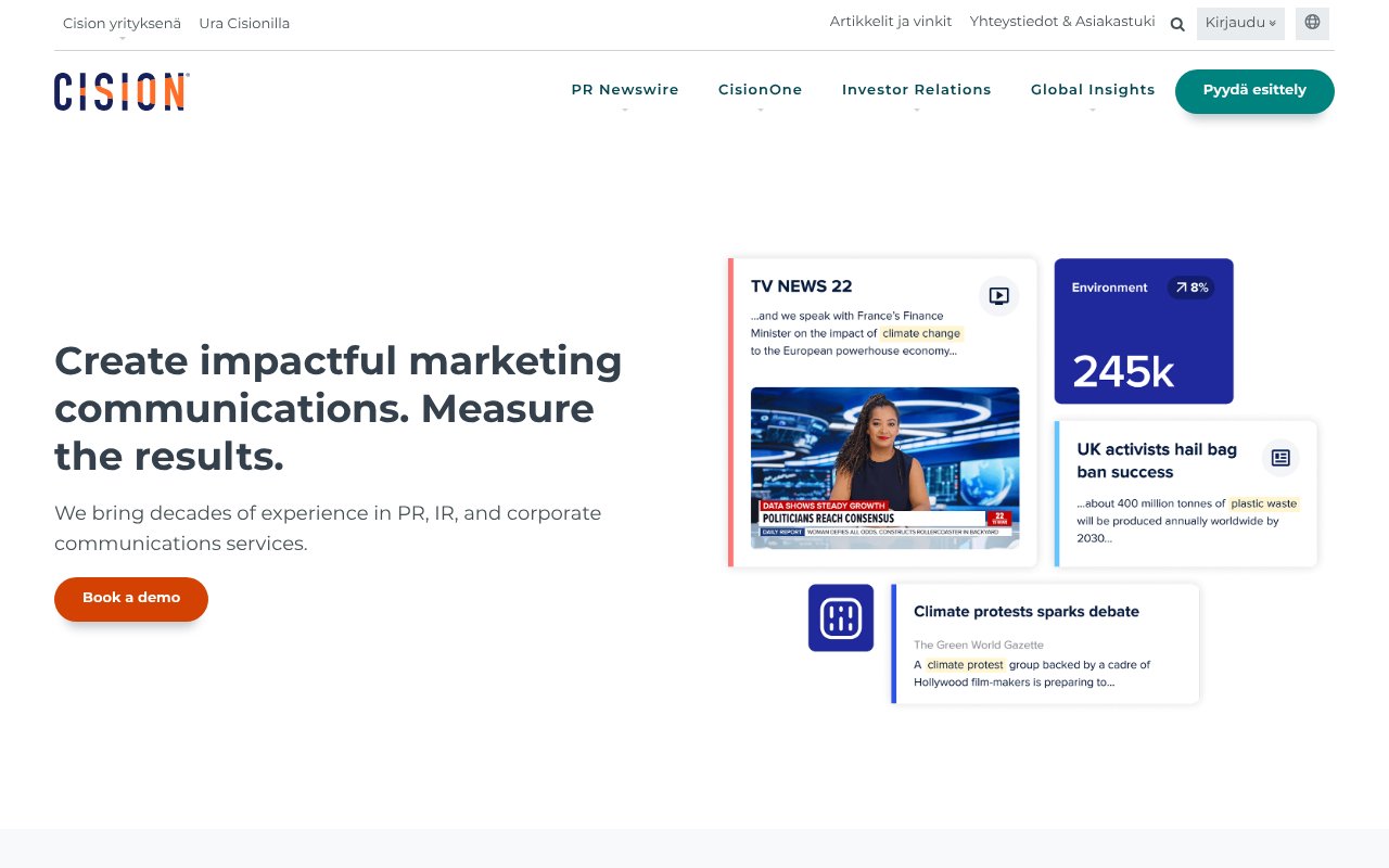 Screenshot of cision.fi