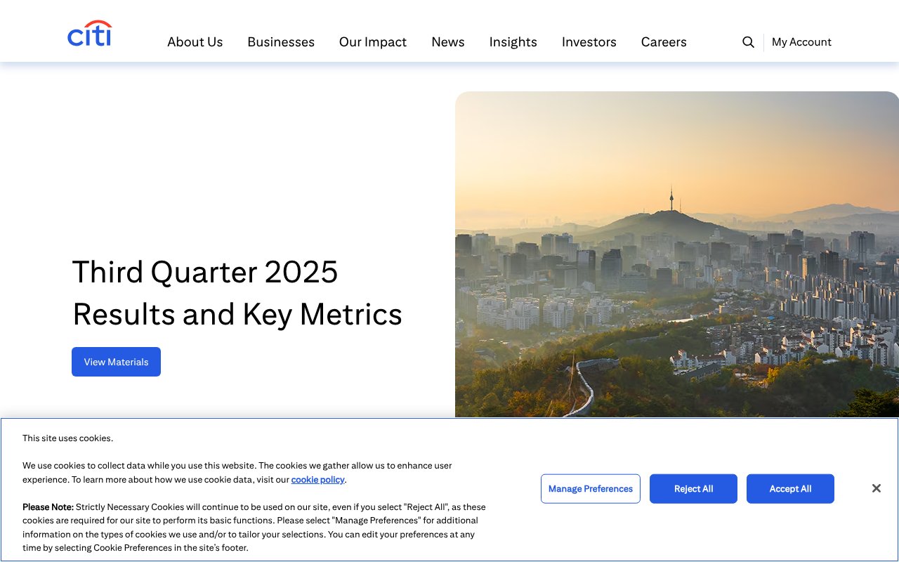 Screenshot of citigroup.com