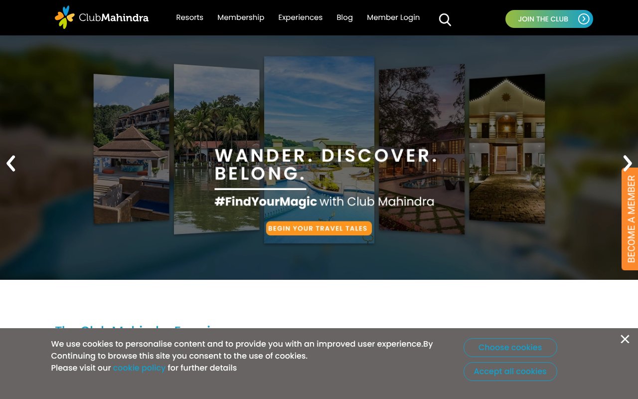 Screenshot of clubmahindra.com