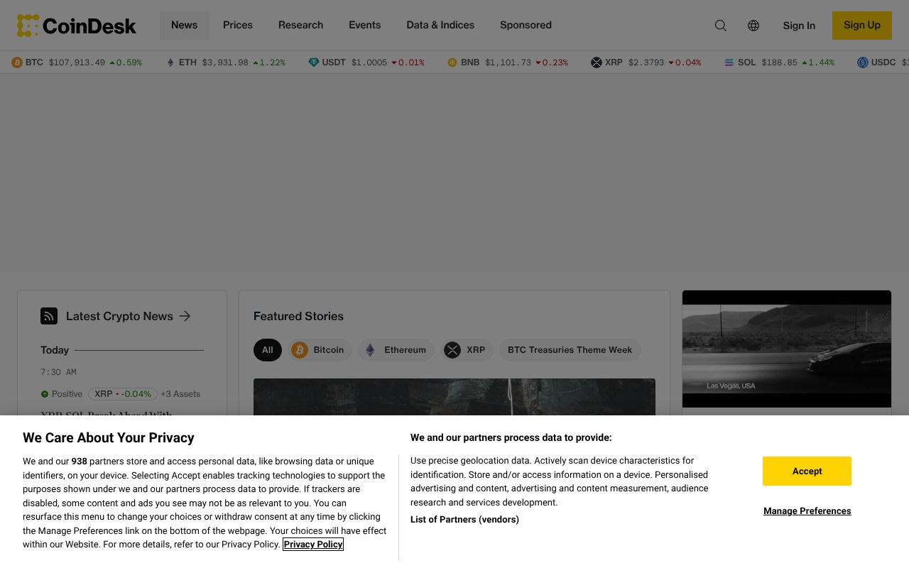 Screenshot of coindesk.com