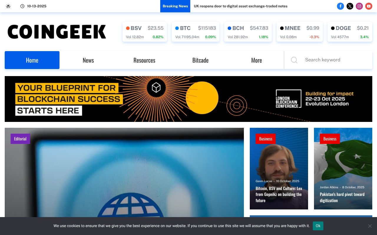 Screenshot of coingeek.com