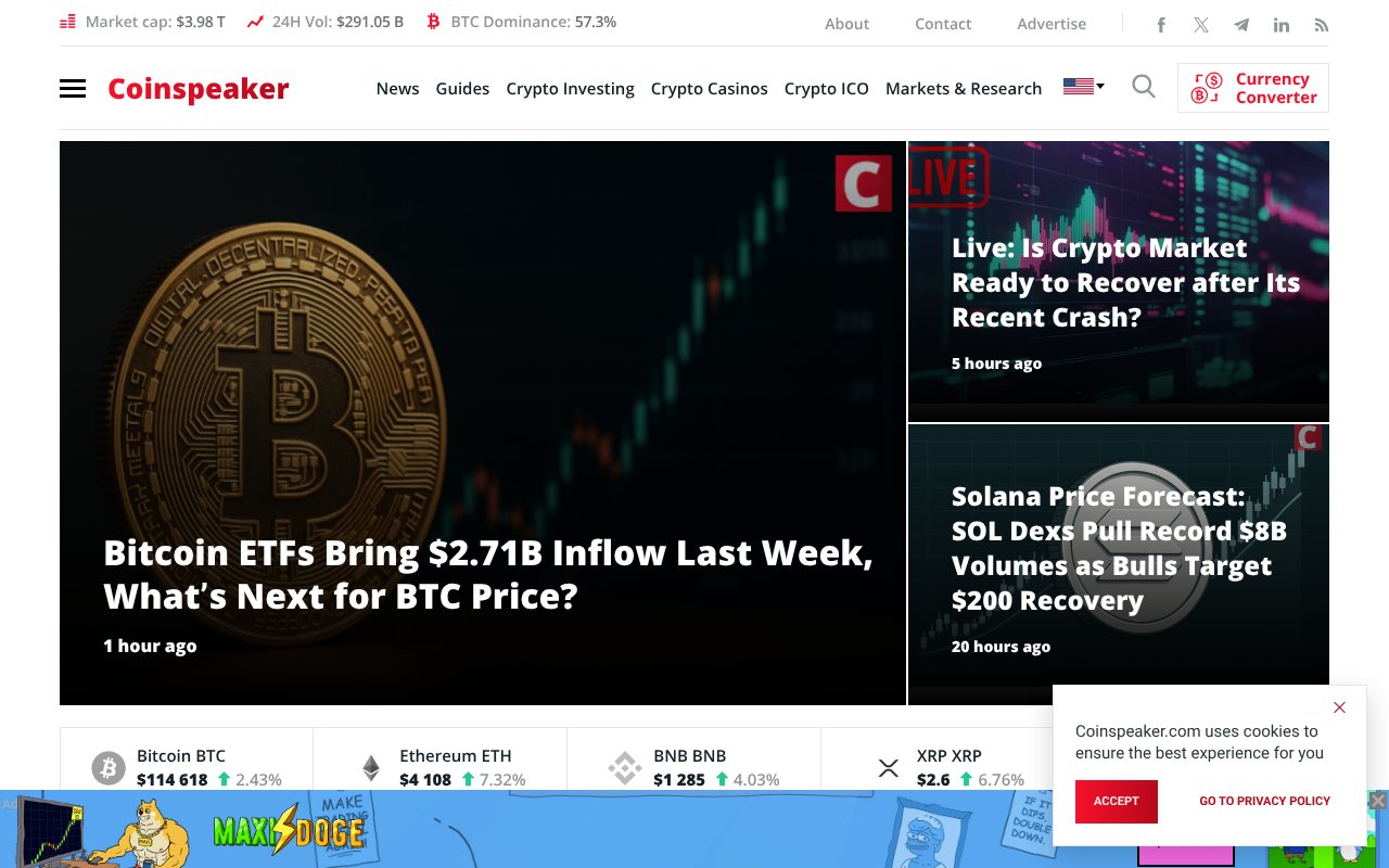 Screenshot of coinspeaker.com