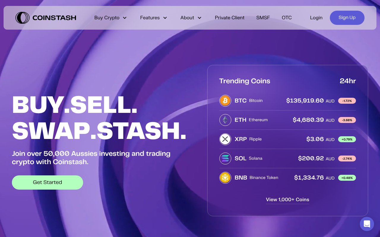 Screenshot of coinstash.com.au