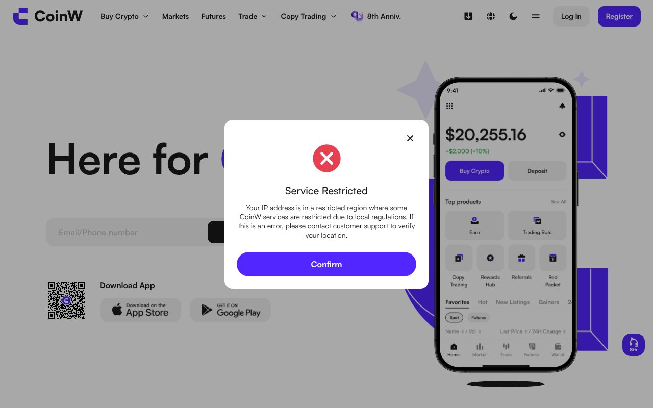 Screenshot of coinw.com