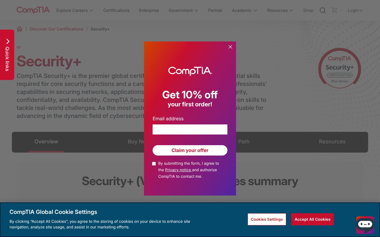 Screenshot of comptia.org