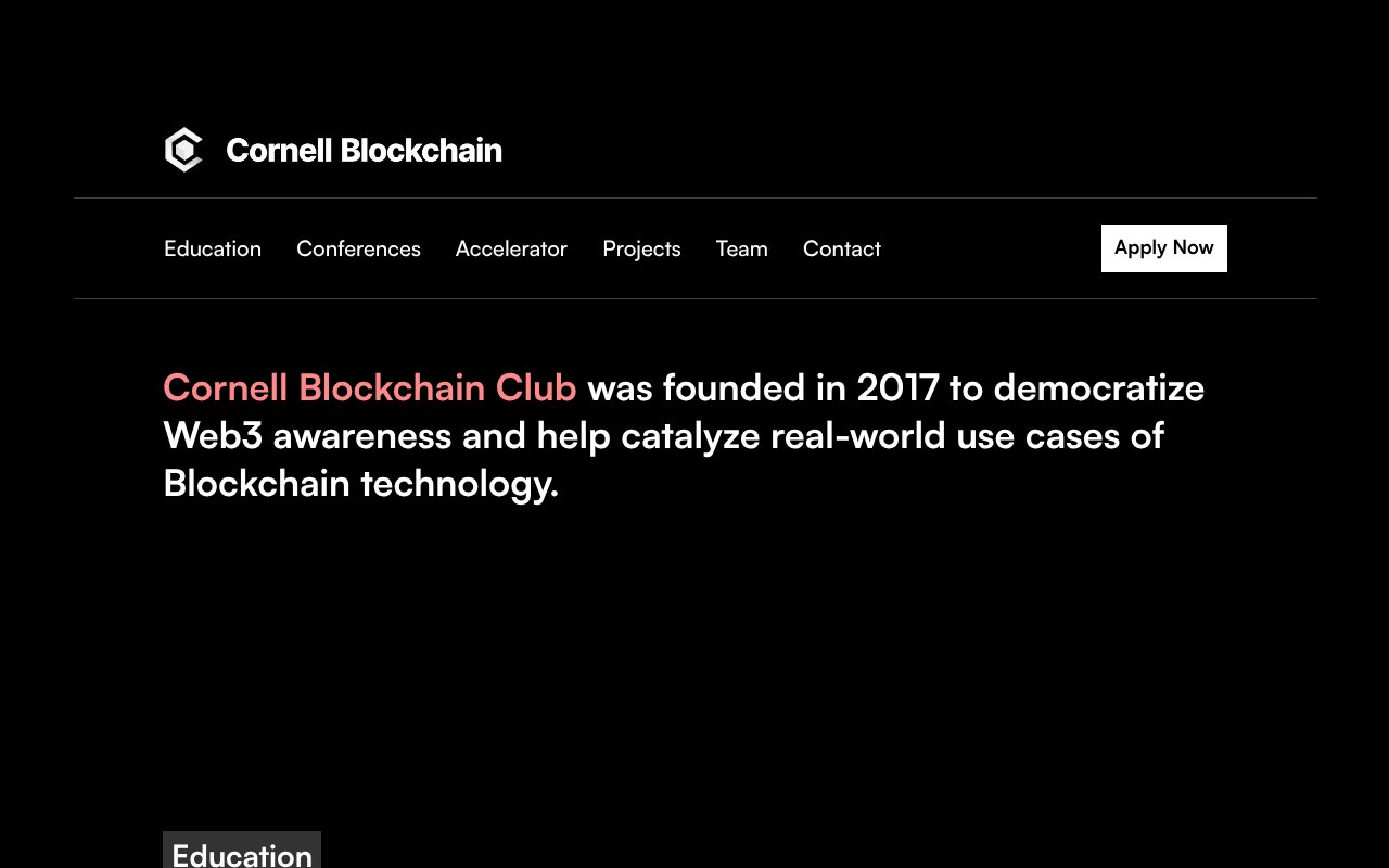 Screenshot of cornellblockchain.org