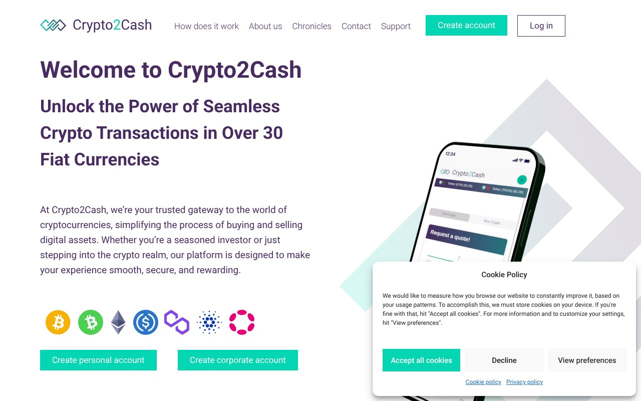 Screenshot of crypto2cash.com
