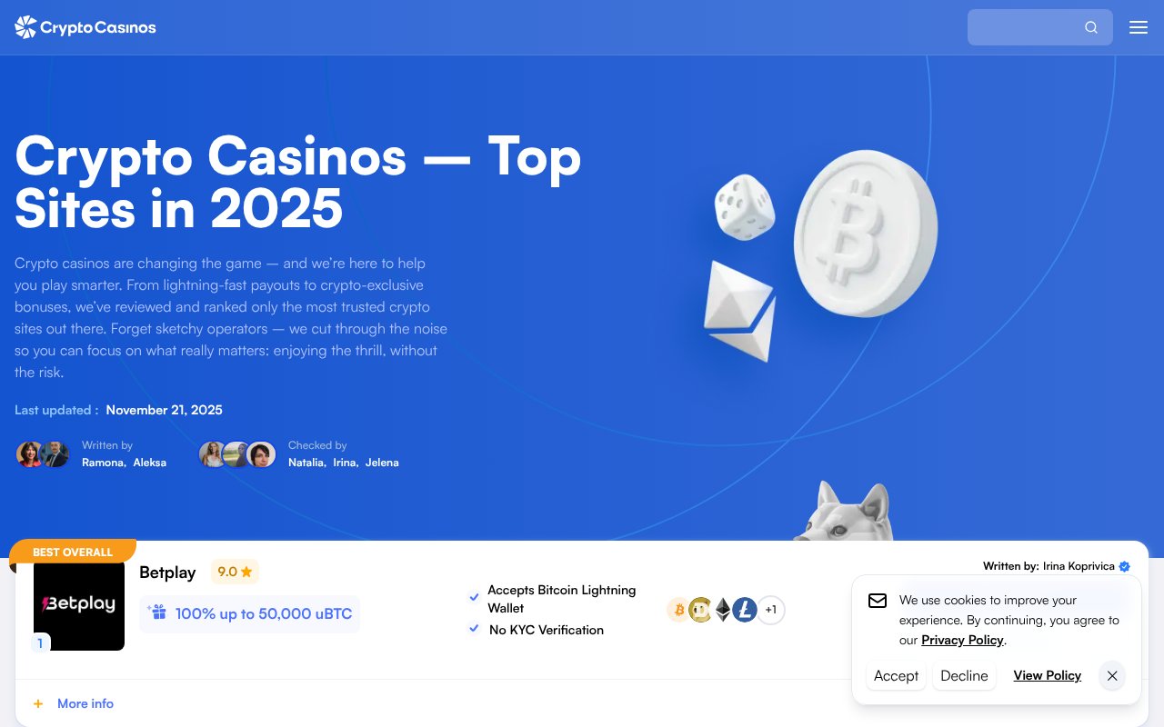 Screenshot of cryptocasinos.com