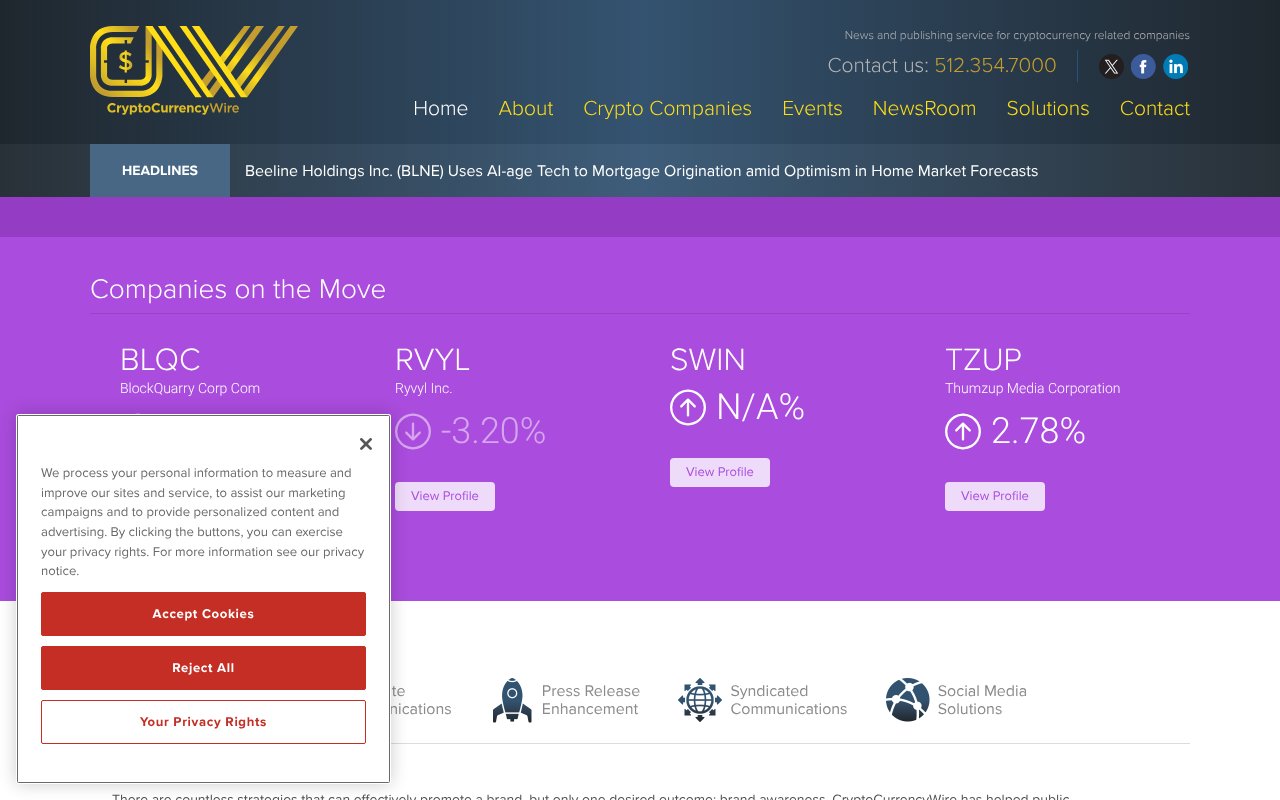 Screenshot of cryptocurrencywire.com