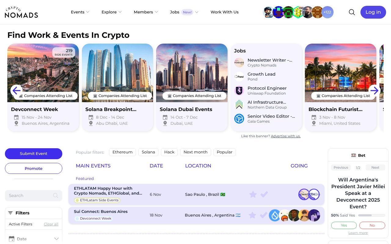 Screenshot of cryptoevents.xyz