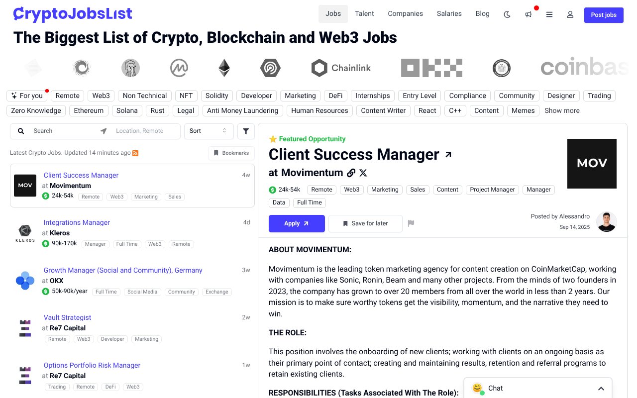 Screenshot of cryptojobslist.com
