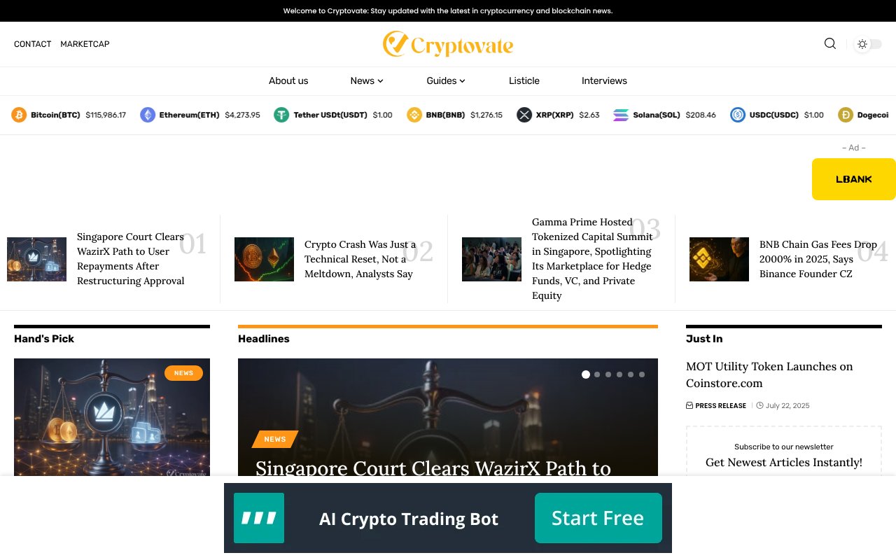 Screenshot of cryptovate.io