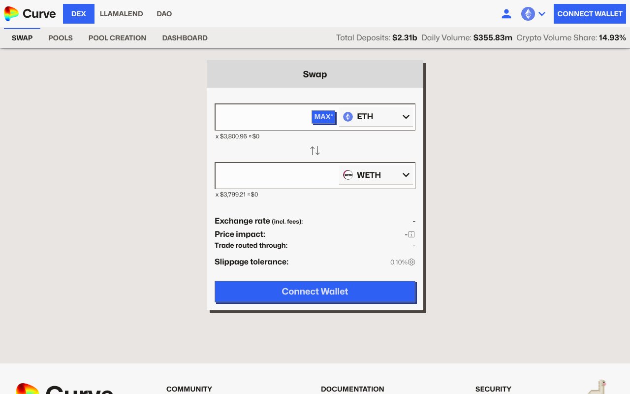 Screenshot of curve.fi