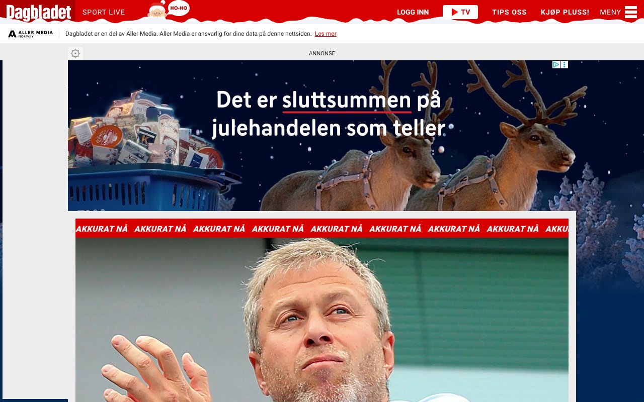 Screenshot of dagbladet.no