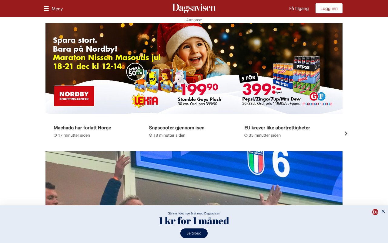 Screenshot of dagsavisen.no