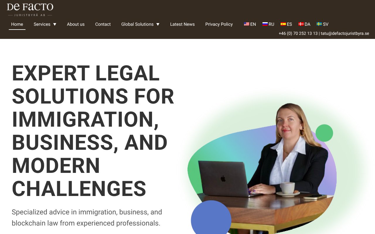 Screenshot of defactojuristbyra.se