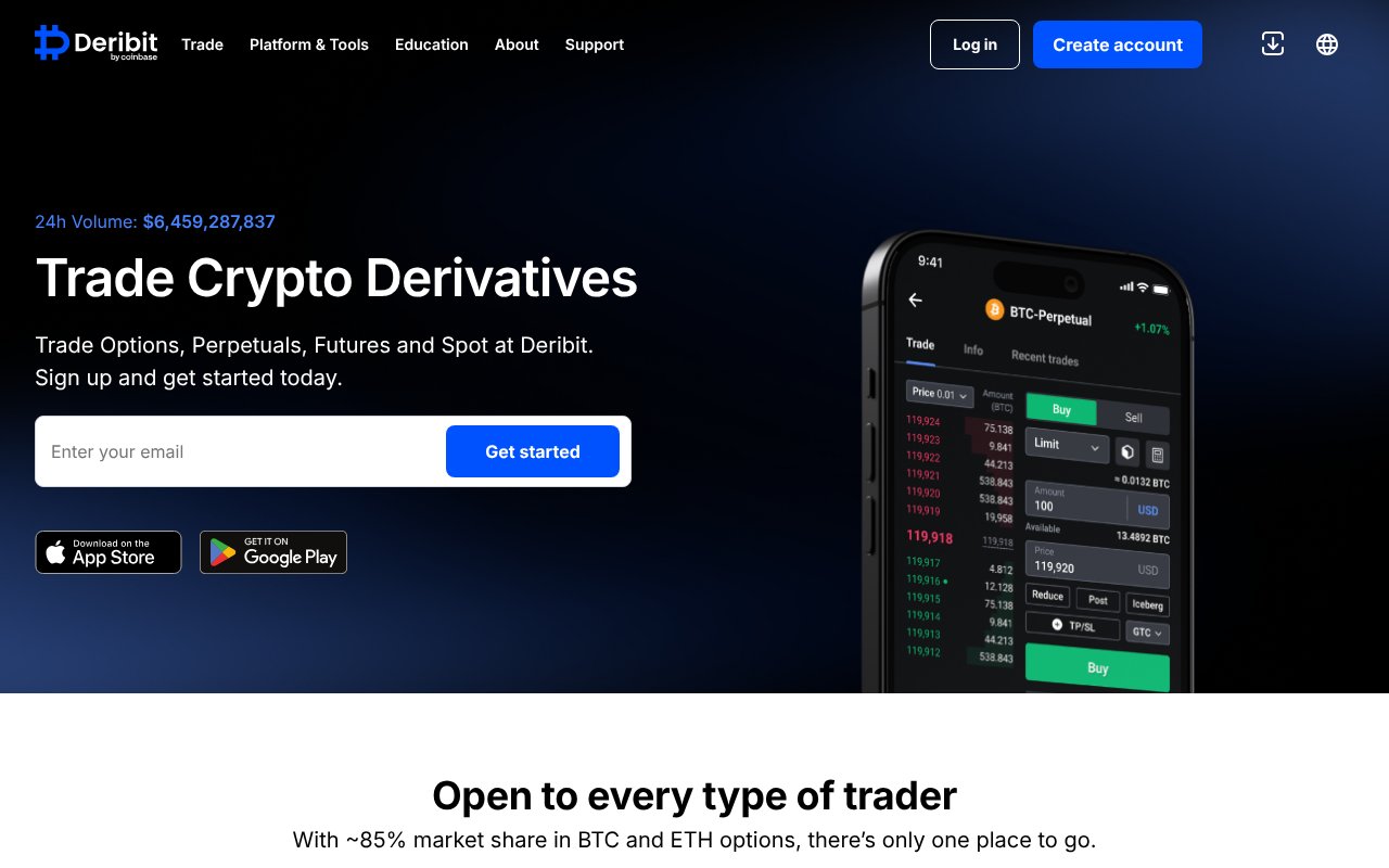 Screenshot of deribit.com