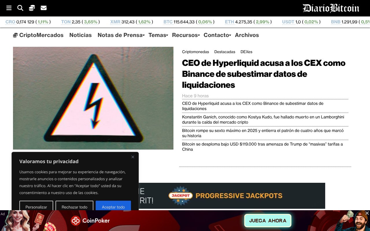 Screenshot of diariobitcoin.com