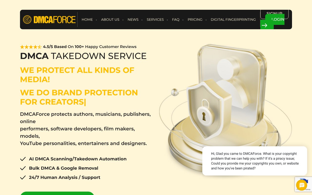 Screenshot of dmcaforce.com