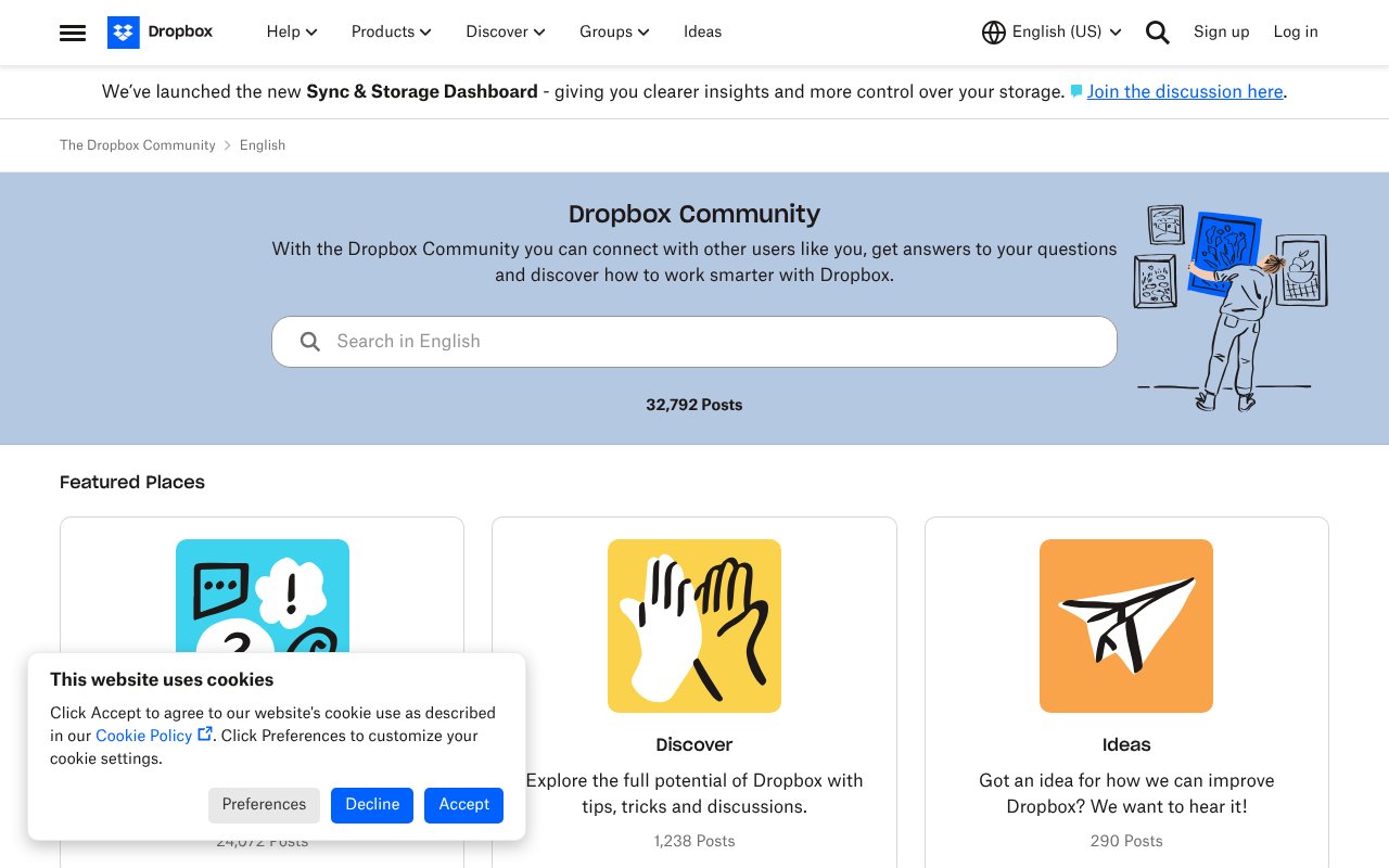 Screenshot of dropboxforum.com